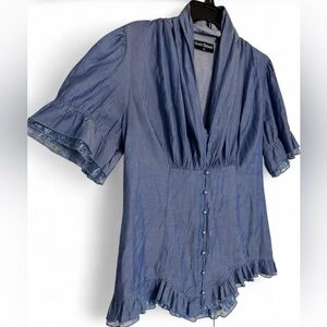 Womens Scarlet Darkness Lace Trim Button Up Shirt Size XL